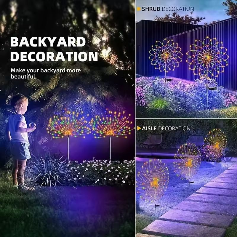 Solar SparkFire Garden Lights  Waterproof Outdoor Firework String Lights 90200 LED 3 Colors 8 Modes 4