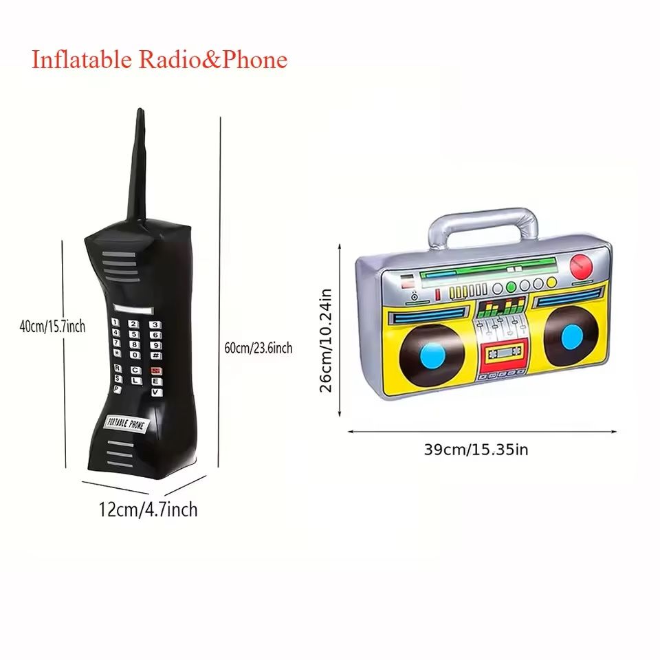 2PCS Inflatable Radio Toy Set  90s Retro Boombox For Party Decorations HipHop Themed Birthday Photo 1