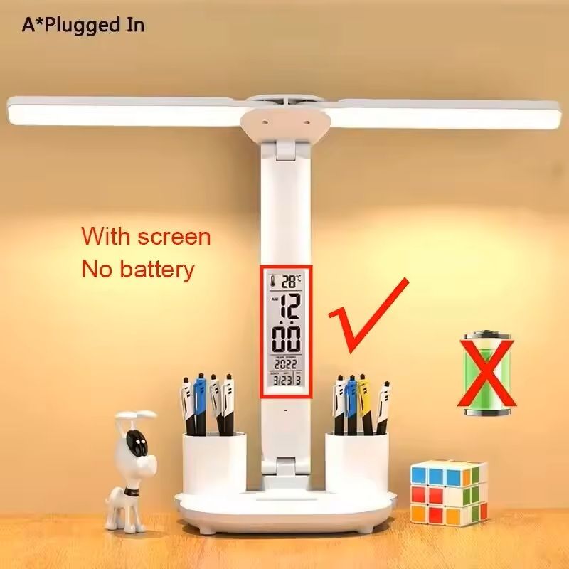 LED Foldable Desk Lamp  USB Rechargeable Dimmable Table Lamp With Clock 2Head 180 Rotation  EyeProt 2
