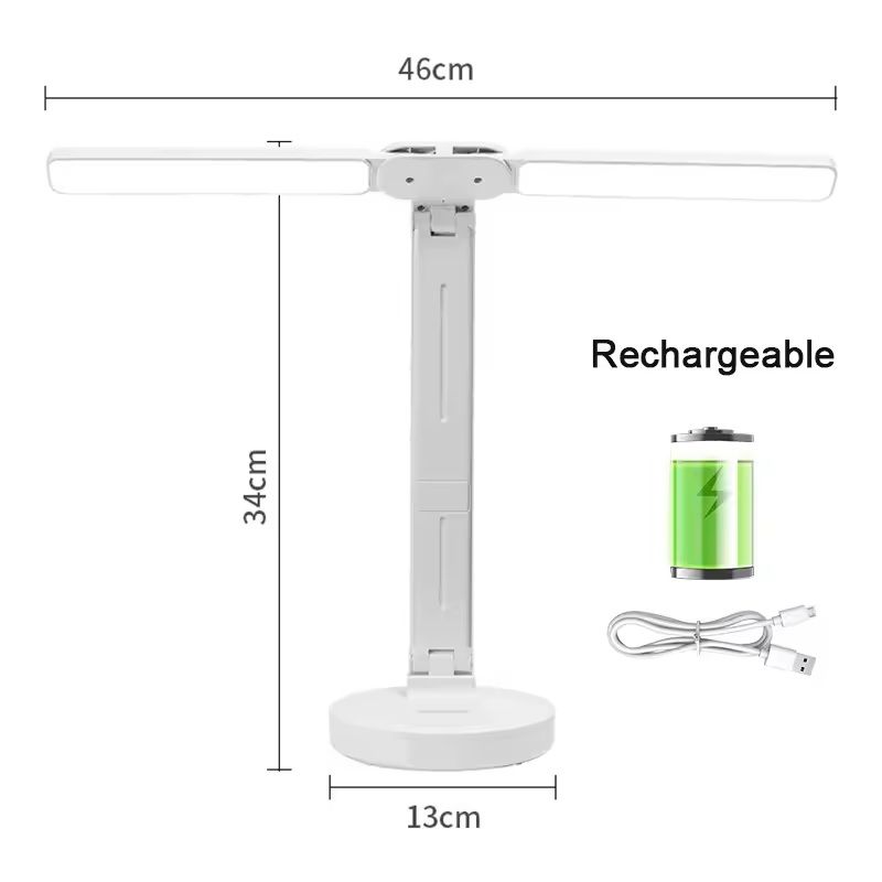 LED Foldable Desk Lamp  USB Rechargeable Dimmable Table Lamp With Clock 2Head 180 Rotation  EyeProt 7