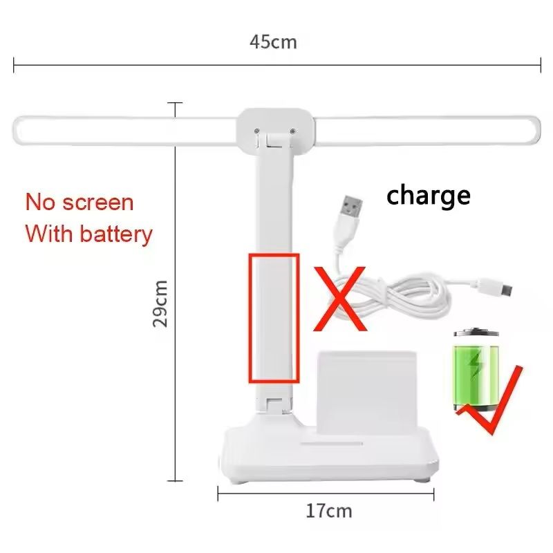 LED Foldable Desk Lamp  USB Rechargeable Dimmable Table Lamp With Clock 2Head 180 Rotation  EyeProt 9