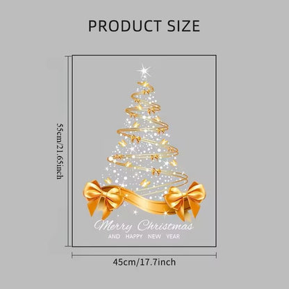 Golden Christmas Tree Window Stickers – DIY Merry Christmas Electrostatic Clings for Glass, Door & Window Decoration