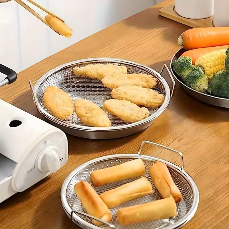 Stainless Steel Round Mesh Filter Tray  Reusable Basket For Frying Grilling  Kitchen Straining 1