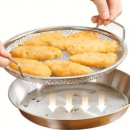 Stainless Steel Round Mesh Filter Tray – Reusable Basket for Frying, Grilling & Kitchen Straining