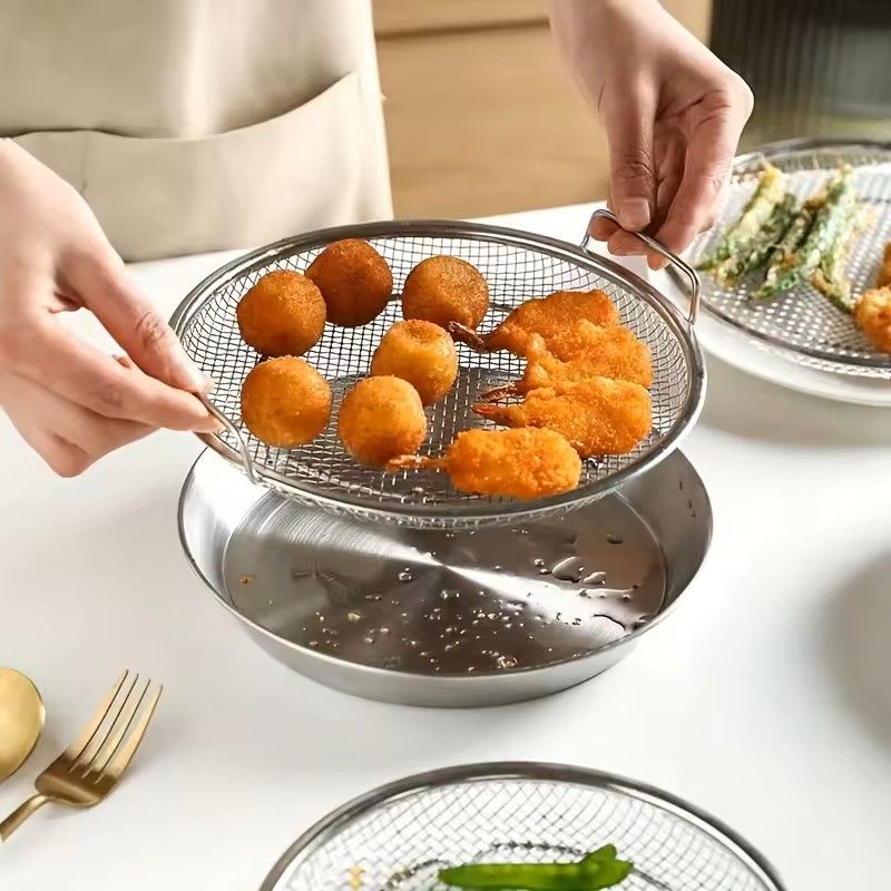 Stainless Steel Round Mesh Filter Tray  Reusable Basket For Frying Grilling  Kitchen Straining 2