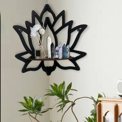 Wooden Lotus Hollow Decorative Rack  Aromatherapy Organizer  Candle Holder WallMounted Corner Shelf 4