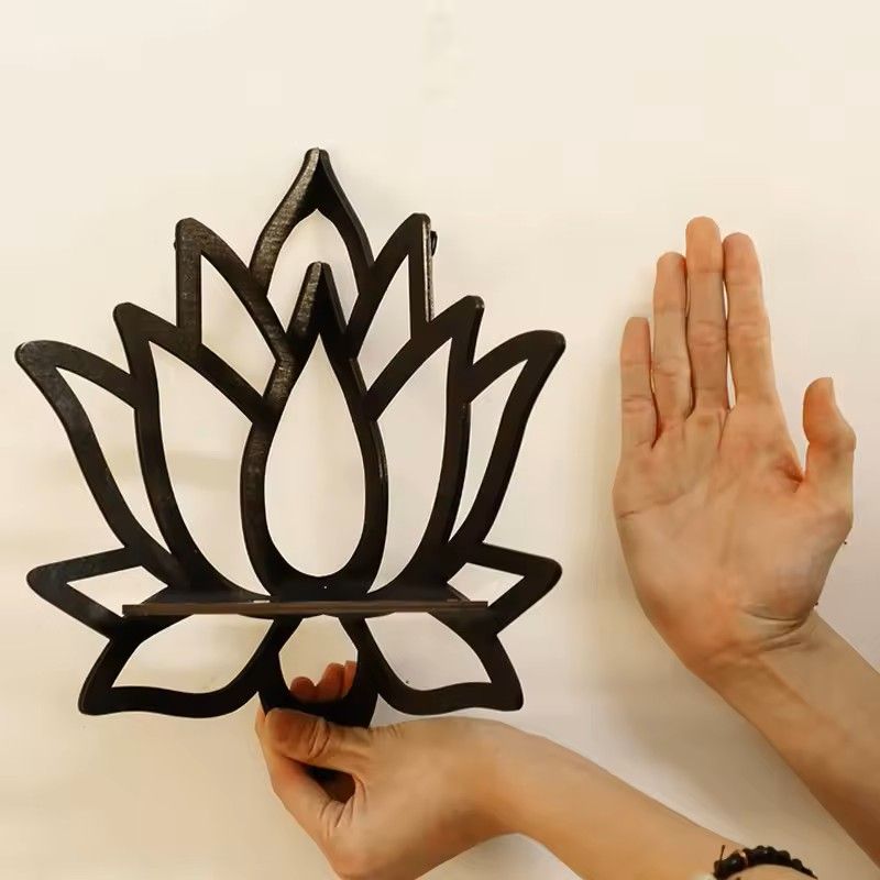 Wooden Lotus Hollow Decorative Rack  Aromatherapy Organizer  Candle Holder WallMounted Corner Shelf 1