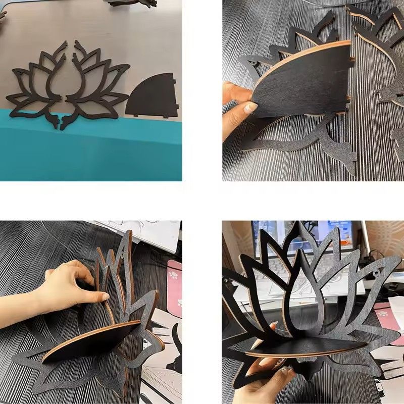 Wooden Lotus Hollow Decorative Rack  Aromatherapy Organizer  Candle Holder WallMounted Corner Shelf 3