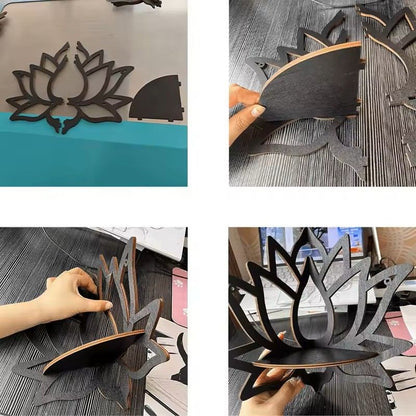 Wooden Lotus Hollow Decorative Rack  Aromatherapy Organizer  Candle Holder WallMounted Corner Shelf 3