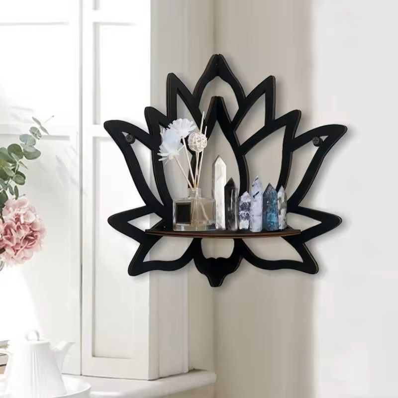 Wooden Lotus Hollow Decorative Rack  Aromatherapy Organizer  Candle Holder WallMounted Corner Shelf 5