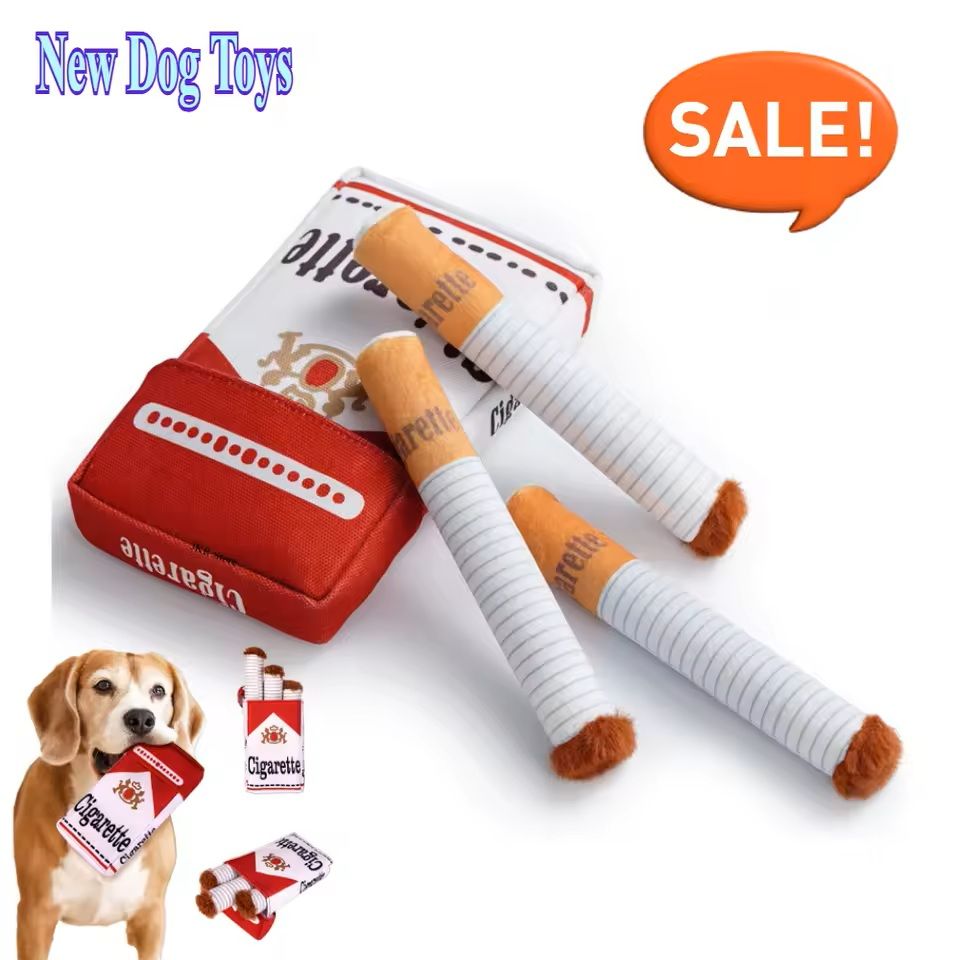 Interactive Plush Dog Toy Cigarette Design Squeaky Chew for Small & Medium Dogs