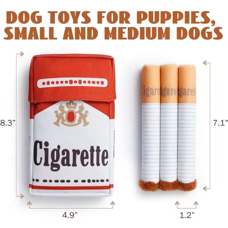 Interactive Plush Dog Toy Cigarette Design Squeaky Chew For Small  Medium Dogs 1