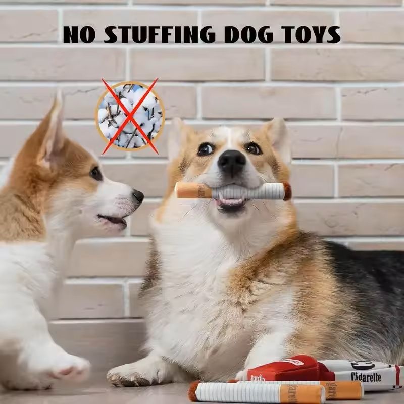 Interactive Plush Dog Toy Cigarette Design Squeaky Chew For Small  Medium Dogs 2