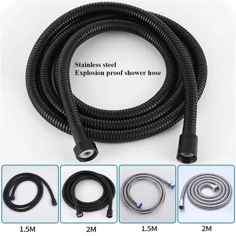 Flexible SUS 304 Stainless Steel Shower Hose  15 M  2 M Black  Silver Bathroom Extension Pipe 5