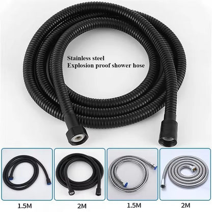 Flexible SUS 304 Stainless Steel Shower Hose  15 M  2 M Black  Silver Bathroom Extension Pipe 5