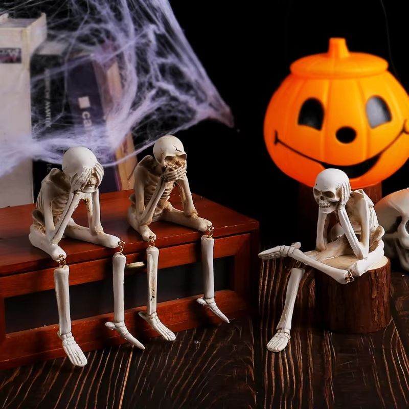 Realistic Resin See No Evil Speak No Evil Hear No Evil Skeleton Figurine Set 1