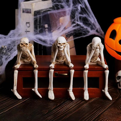 Realistic Resin See No Evil Speak No Evil Hear No Evil Skeleton Figurine Set 2