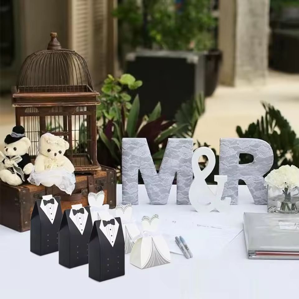 Elegant Bride  Groom Candy Boxes  50 Piece Wedding Favor Set 2