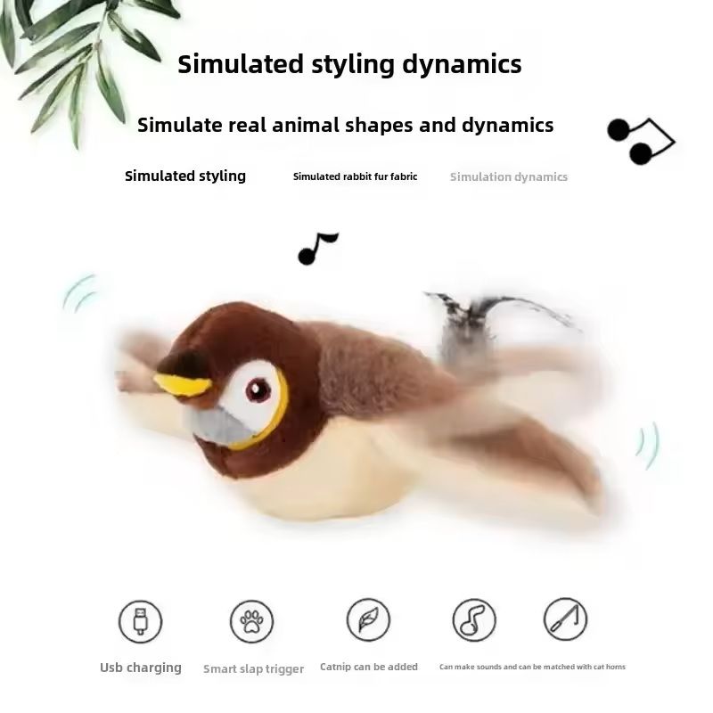 Interactive Plush Cat Toy Rechargeable Chirping Bird With Catnip For Indoor Play 2