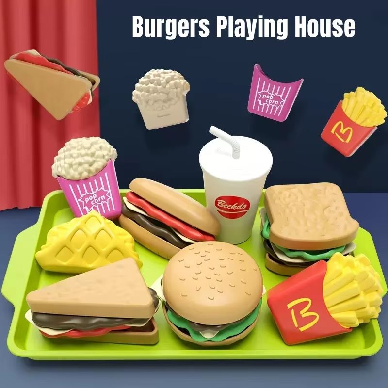 9 Piece Kids Pretend Hamburger Play Food Set For Kitchen Play