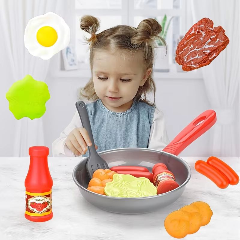 8Piece Kids Pretend Play Kitchen Food  Cookware Set With Pot Veggie Meat Bread Omelette And Hot Dog 2