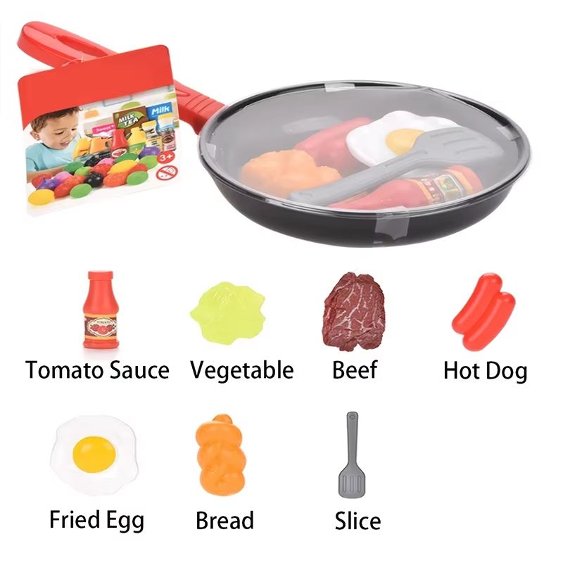 8Piece Kids Pretend Play Kitchen Food  Cookware Set With Pot Veggie Meat Bread Omelette And Hot Dog 4