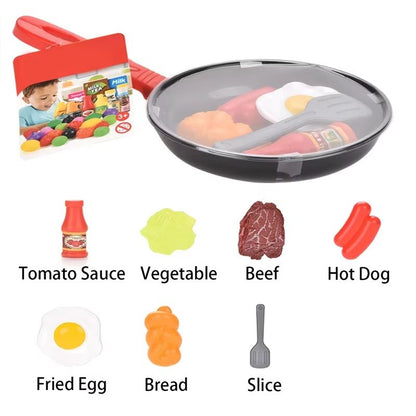 8Piece Kids Pretend Play Kitchen Food  Cookware Set With Pot Veggie Meat Bread Omelette And Hot Dog 4