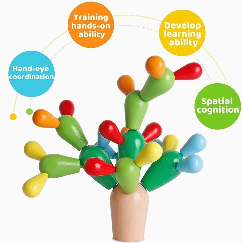 Wooden Cactus Stacking Montessori Building Block Toy For Kids 1