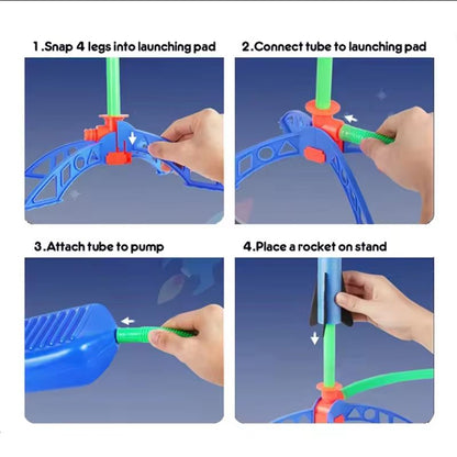 Kids Air Rocket Foot Pump Launcher Outdoor Stomp Rocket Play Set 4