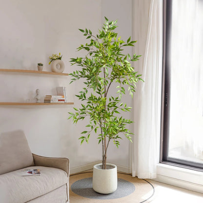 Green Tall Plants Fake, Artificial Plants Nandina Tree, Faux Branches Leaves Plants for Home Garden Office Decor