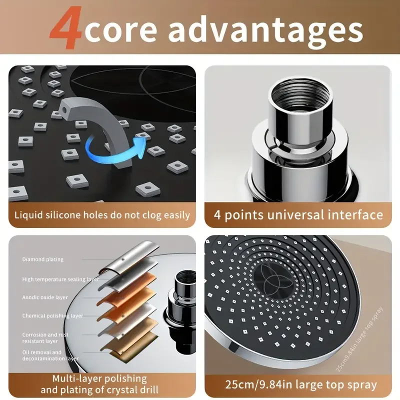 Top Spray Large Water Volume Booster Shower Head Pressurised Home Bathroom Shower Head Set Single H 4