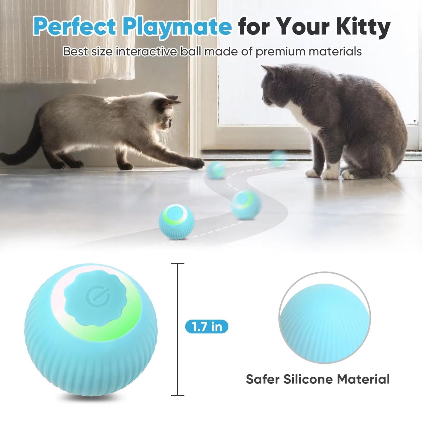 USB Rechargeable Smart Rolling Cat Ball  Automatic Interactive Toy For Indoor Cats 1