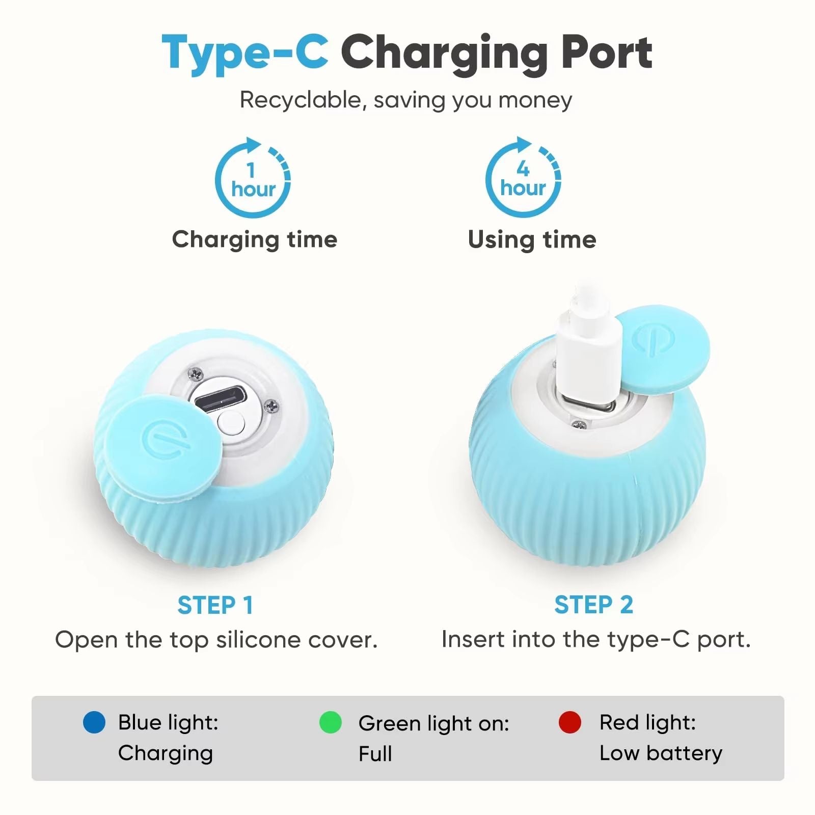USB Rechargeable Smart Rolling Cat Ball  Automatic Interactive Toy For Indoor Cats 2