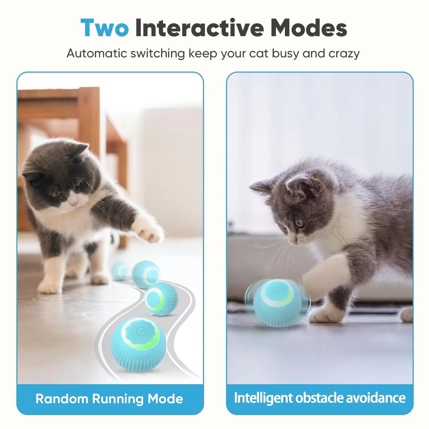 USB Rechargeable Smart Rolling Cat Ball  Automatic Interactive Toy For Indoor Cats 4
