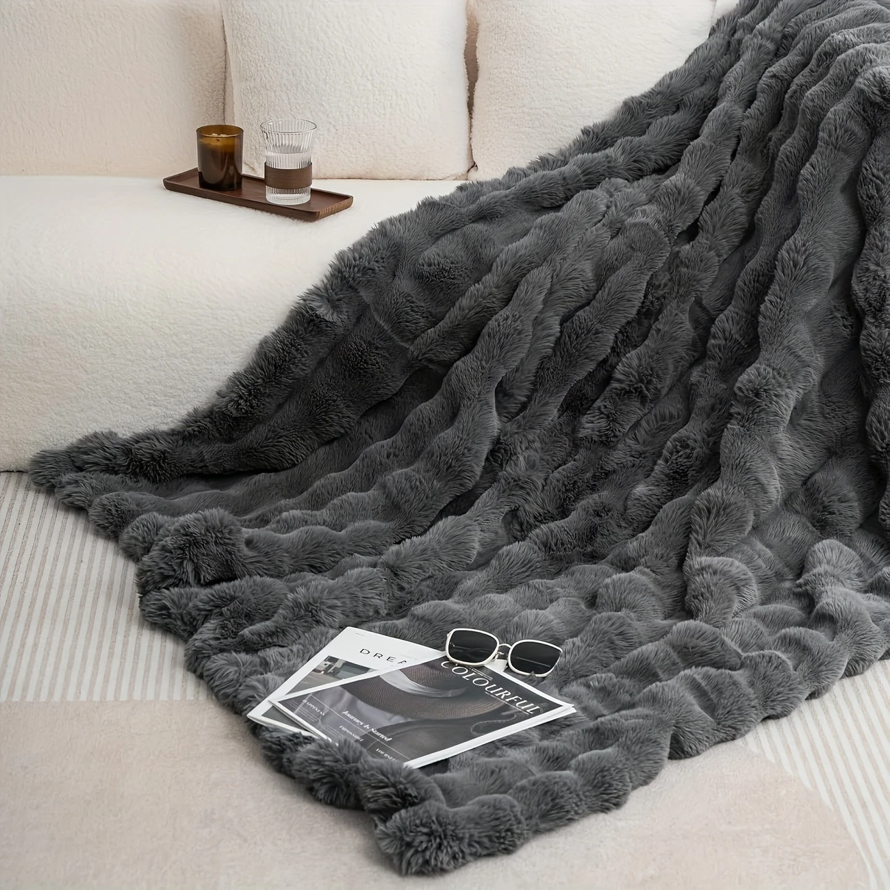 Soft Cozy Faux Rabbit Fleece Blanket Warm Throw For Bedroom Living Room Guest Room Student Dorm 6
