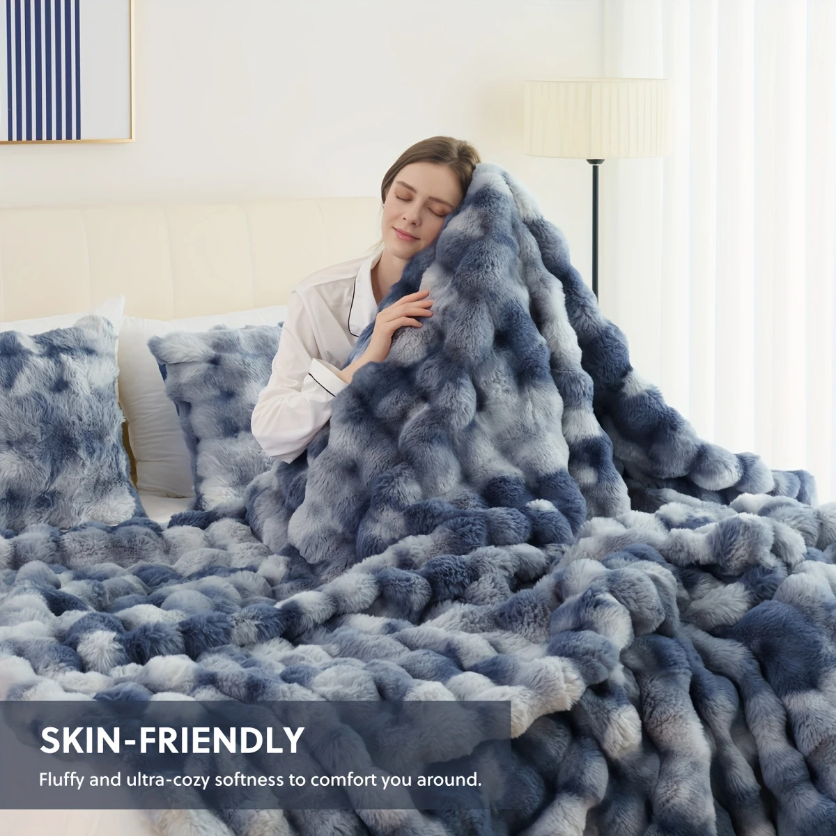 Soft Cozy Faux Rabbit Fleece Blanket Warm Throw For Bedroom Living Room Guest Room Student Dorm 12