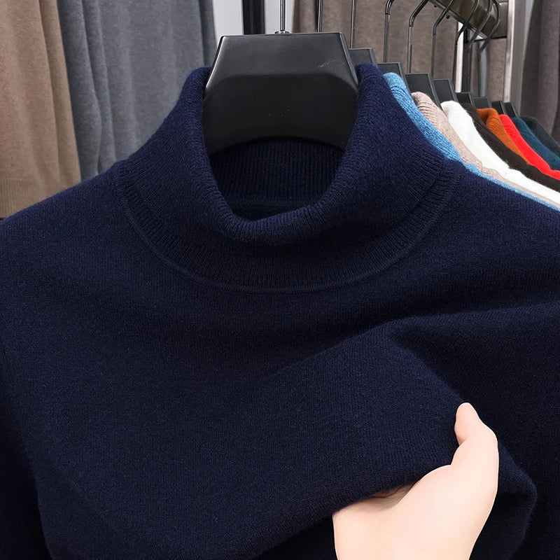 Autumn Mens High Quality Knitted Turtleneck Sweater, Slim Fit Long Sleeve, Anti pilling Pullover, Trend Streetwear Style