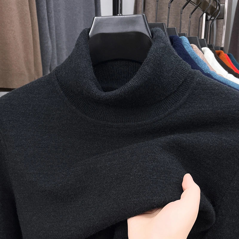 Autumn Mens High Quality Knitted Turtleneck Sweater Slim Fit Long Sleeve Anti Pilling Pullover Tren 2