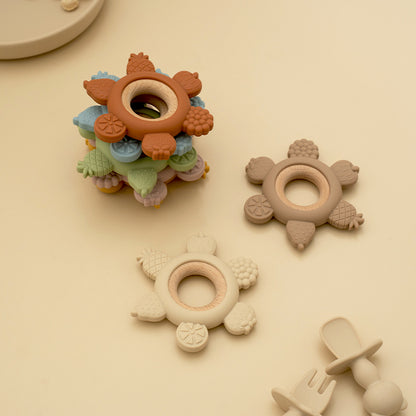 Silicone Teether With Wooden Ring Baby Fruit Teething Toys BPA Free Infant Chewing Toy For Boys Gir 2
