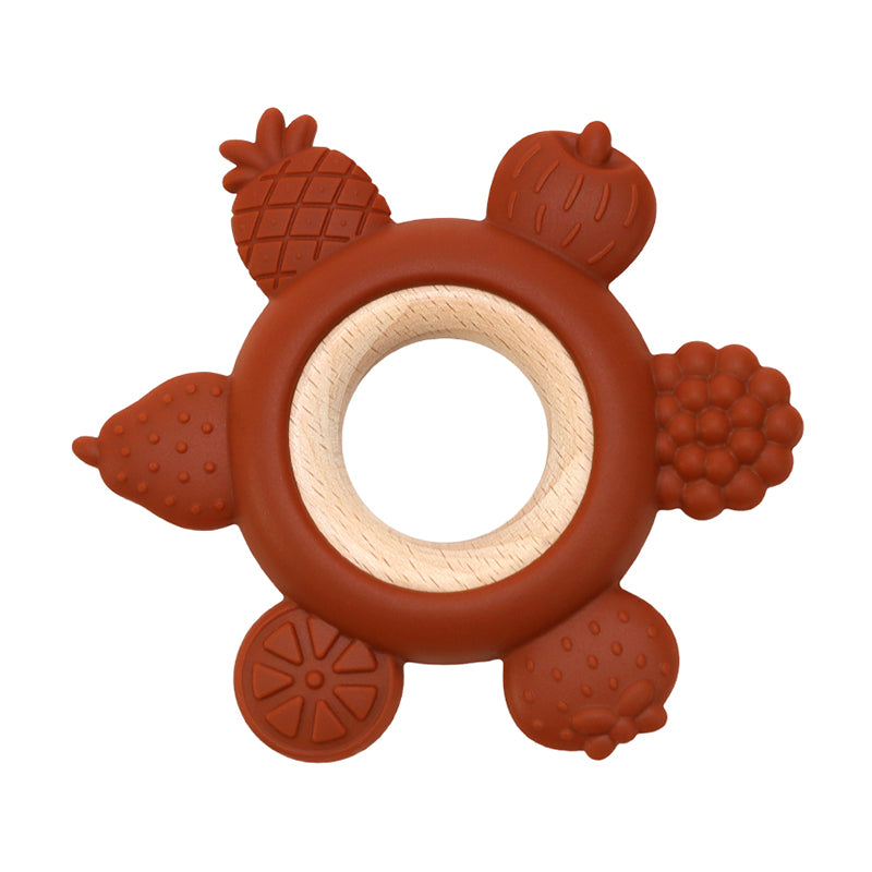 Silicone Teether With Wooden Ring Baby Fruit Teething Toys BPA Free Infant Chewing Toy For Boys Gir 10