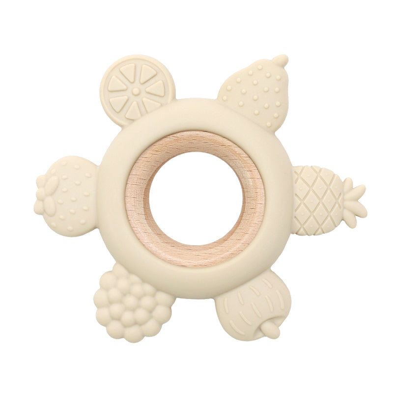 Silicone Teether With Wooden Ring Baby Fruit Teething Toys BPA Free Infant Chewing Toy For Boys Gir 11