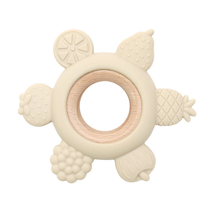 Silicone Teether With Wooden Ring Baby Fruit Teething Toys BPA Free Infant Chewing Toy For Boys Gir 11