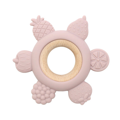 Silicone Teether With Wooden Ring Baby Fruit Teething Toys BPA Free Infant Chewing Toy For Boys Gir 14