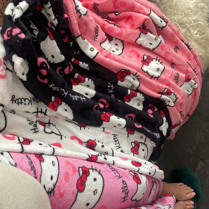 Home pajamas trousers casual set, pajamas cartoon couple walking, Hello Kitty pajamas anime women's lounge homewear