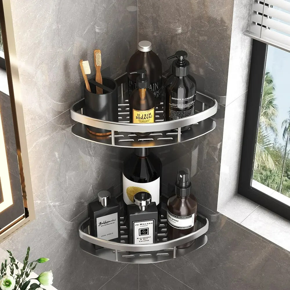 Wall Mounted Towel Rack Shower Shampoo Rack No Drill Tripod Corner Rectangular Bathroom Rack 1