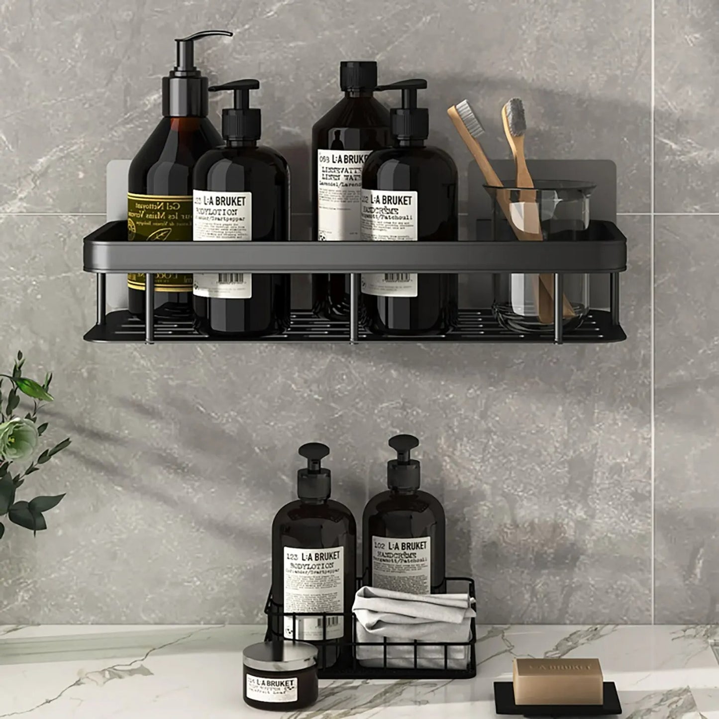 Wall Mounted Towel Rack Shower Shampoo Rack No Drill Tripod Corner Rectangular Bathroom Rack 2
