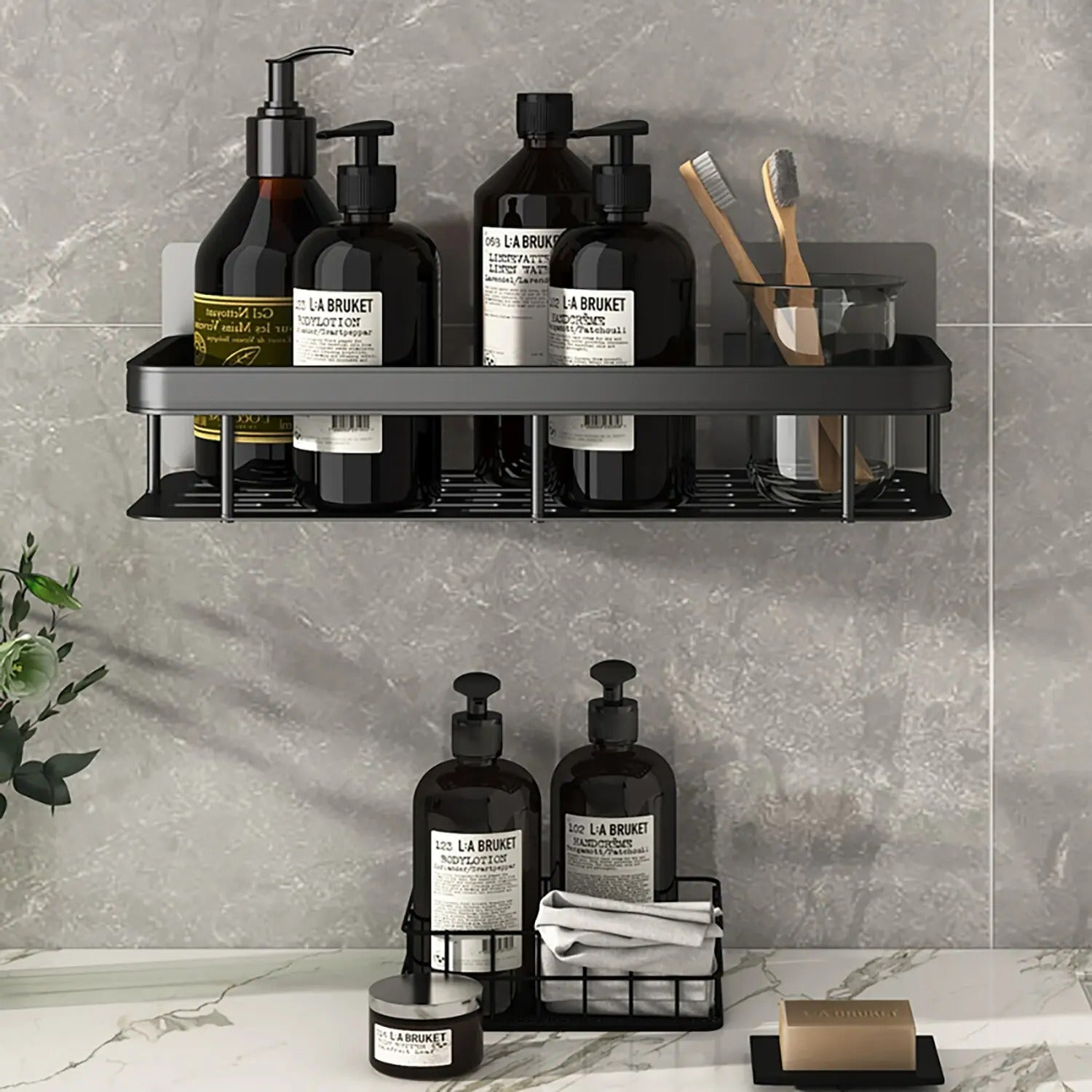 Wall Mounted Towel Rack Shower Shampoo Rack No Drill Tripod Corner Rectangular Bathroom Rack 2