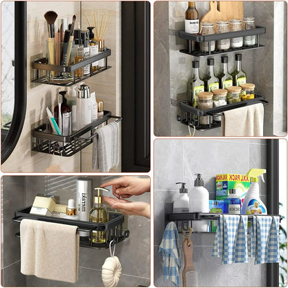 Wall Mounted Towel Rack Shower Shampoo Rack No Drill Tripod Corner Rectangular Bathroom Rack 3