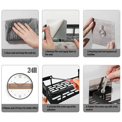 Wall Mounted Towel Rack Shower Shampoo Rack No Drill Tripod Corner Rectangular Bathroom Rack 4