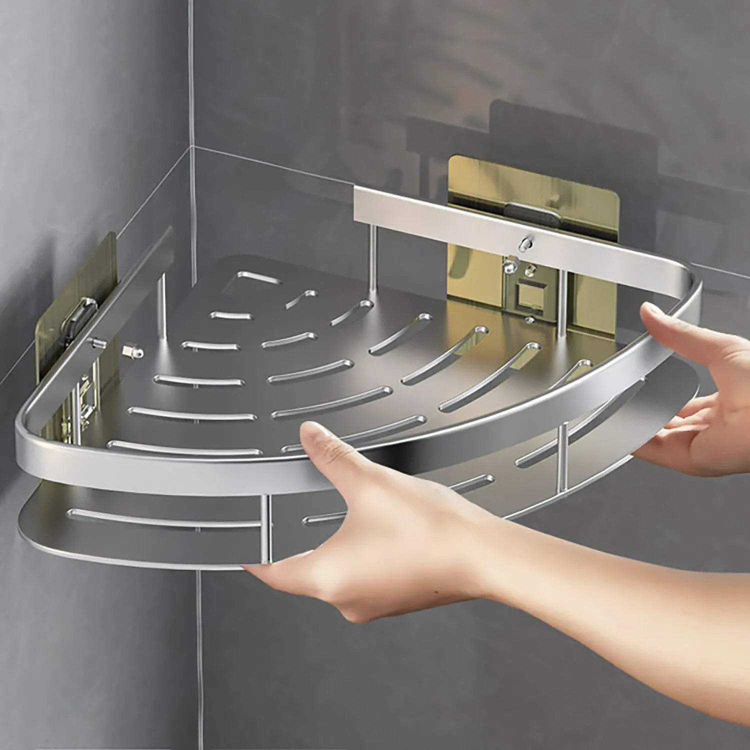 Wall Mounted Towel Rack Shower Shampoo Rack No Drill Tripod Corner Rectangular Bathroom Rack 5